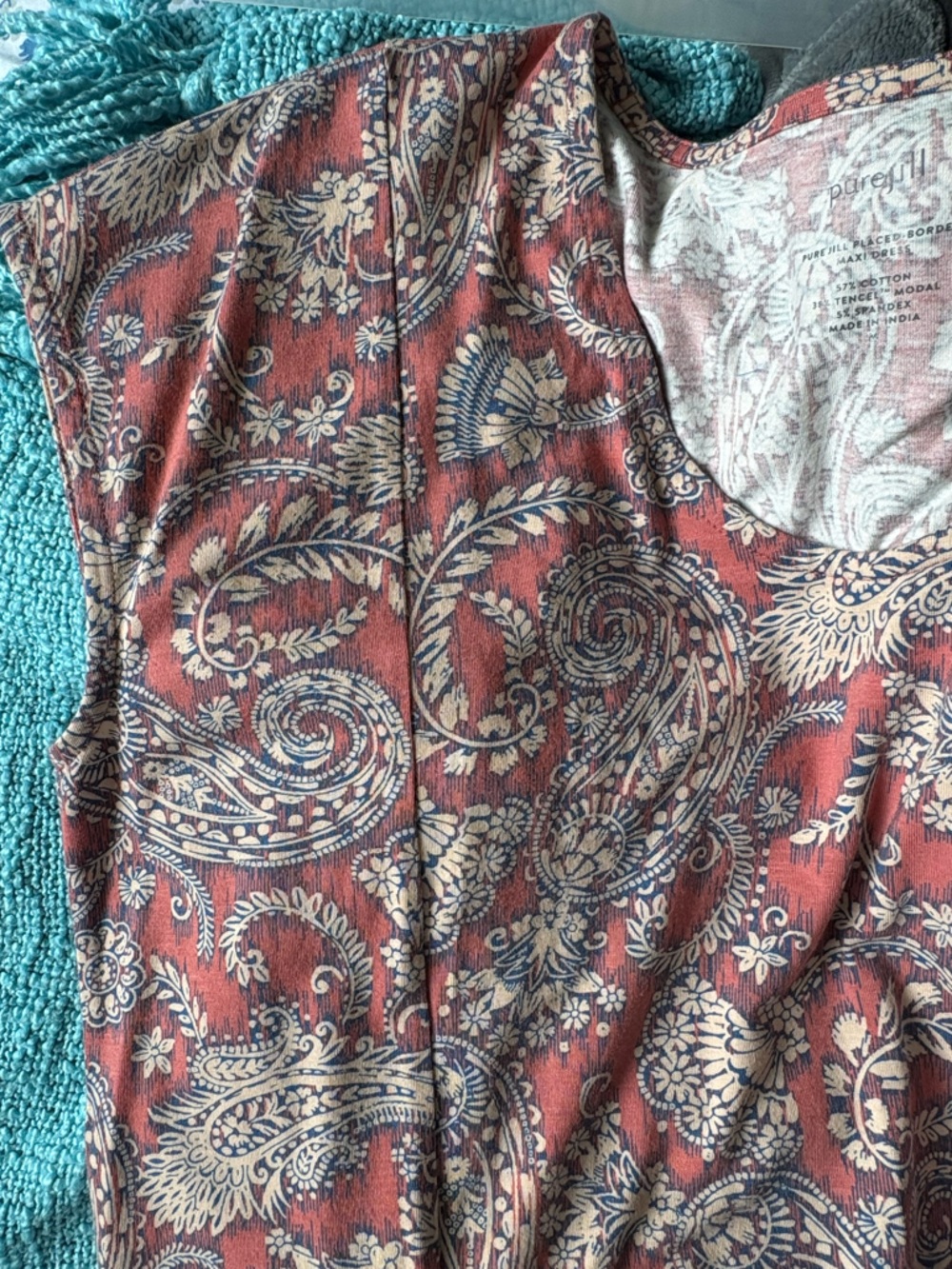 NWOT J. Jill Pure Jill Pink Border Print Maxi Dress Size M | Boho Cotton V-Neck - Picture 10 of 10